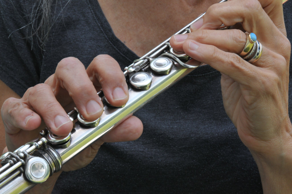 Closeup of flute player